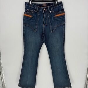 CREST‎ JEANS Blue Bootcut Denim Pants with Orange Zipper Accents Size 13 14